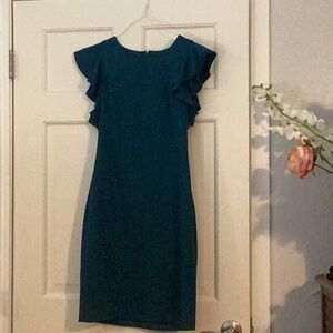 Andrew Marc Teal Ruffle Mini Dress